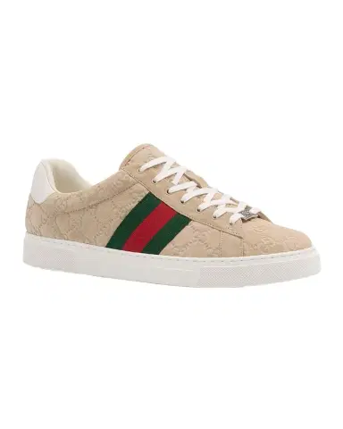 Gucci Men's Ace Suede Monogram Low-Top Sneakers | Thumbnail 1 Gucci Men's Ace Suede Monogram Low-Top Sneakers | Thumbnail 1