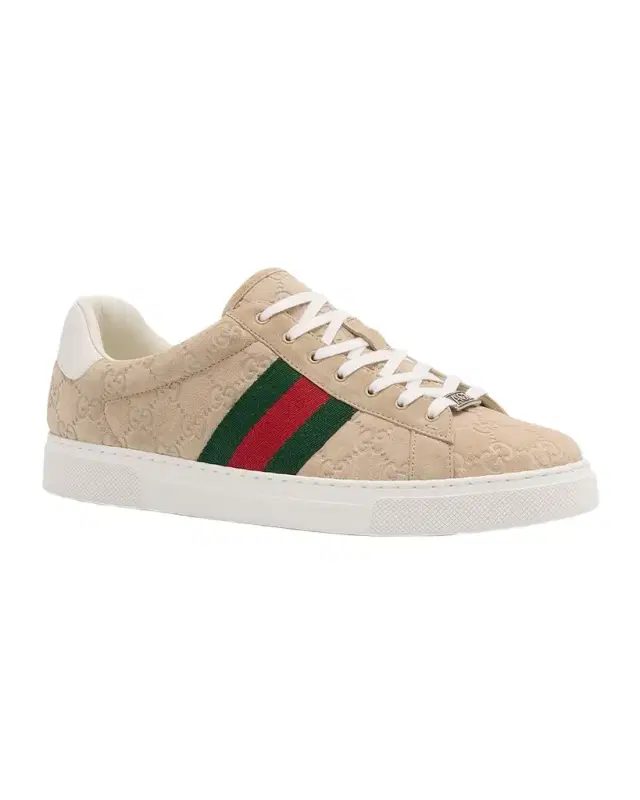 Gucci Men's Ace Suede Monogram Low-Top Sneakers