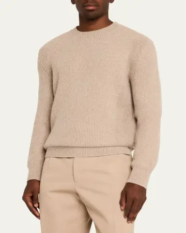 ZEGNA Men's Oasi Cashmere Ribbed Crewneck Sweater | Thumbnail 4 ZEGNA Men's Oasi Cashmere Ribbed Crewneck Sweater | Thumbnail 4