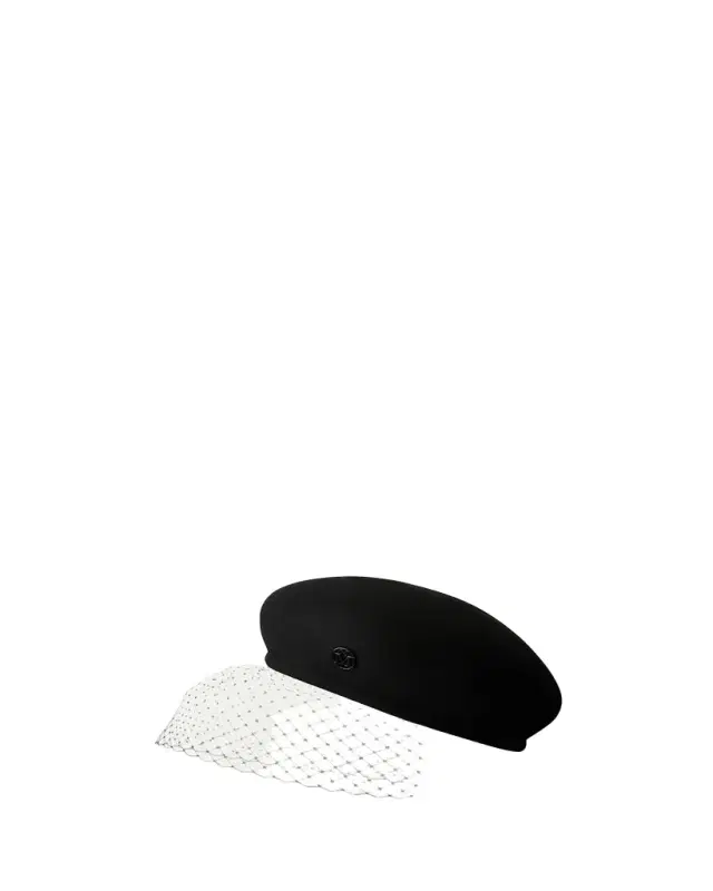 Maison Michel New Bonnie Black Veil Felt Beret