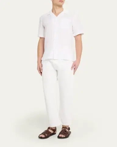 Vilebrequin Men's Garment-Dyed Linen Camp Shirt | Thumbnail 2