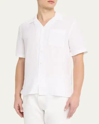 Vilebrequin Men's Garment-Dyed Linen Camp Shirt | Thumbnail 4