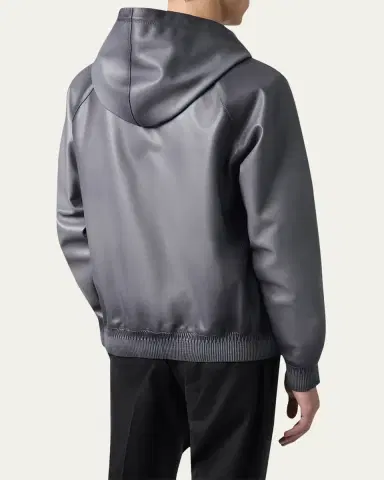 Berluti Men's Patina Leather Full-Zip Hoodie | Thumbnail 3