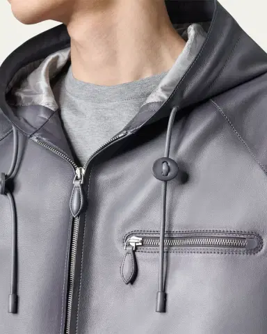 Berluti Men's Patina Leather Full-Zip Hoodie | Thumbnail 5