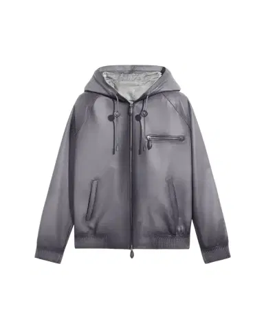 Berluti Men's Patina Leather Full-Zip Hoodie | Thumbnail 1