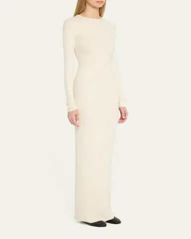 ÉTERNE Long-Sleeve Crewneck Rib-Knit Maxi Dress | Thumbnail 2