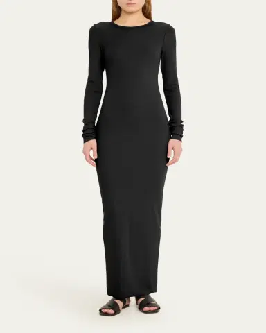 ÉTERNE Long-Sleeve Crewneck Rib-Knit Maxi Dress | Thumbnail 12
