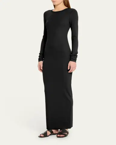 ÉTERNE Long-Sleeve Crewneck Rib-Knit Maxi Dress | Thumbnail 13