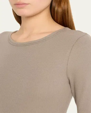 ÉTERNE Long-Sleeve Crewneck Rib-Knit Maxi Dress | Thumbnail 3