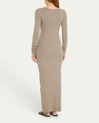 ÉTERNE Long-Sleeve Crewneck Rib-Knit Maxi Dress | Thumbnail 4