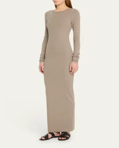 ÉTERNE Long-Sleeve Crewneck Rib-Knit Maxi Dress | Thumbnail 5
