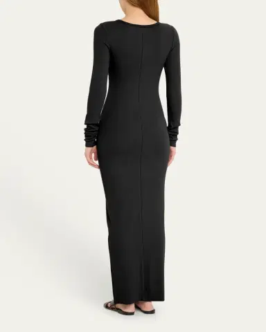 ÉTERNE Long-Sleeve Crewneck Rib-Knit Maxi Dress | Thumbnail 6