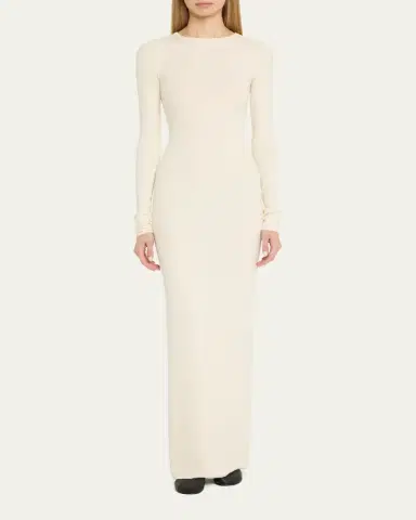 ÉTERNE Long-Sleeve Crewneck Rib-Knit Maxi Dress | Thumbnail 7