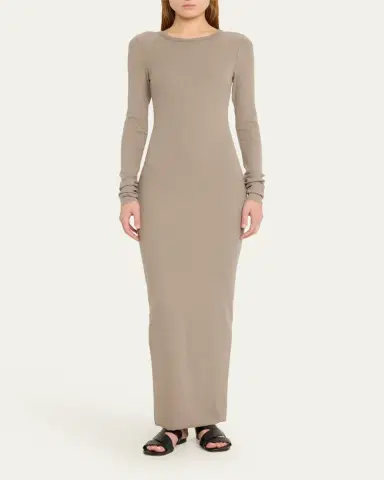 ÉTERNE Long-Sleeve Crewneck Rib-Knit Maxi Dress | Thumbnail 8