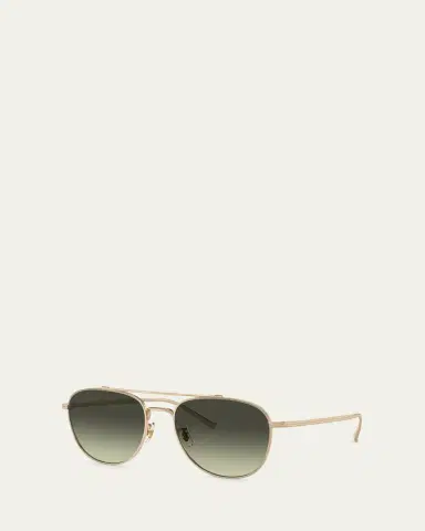 Oliver Peoples Men's Double-Bridge Metal Aviator Sunglasses | Thumbnail 2