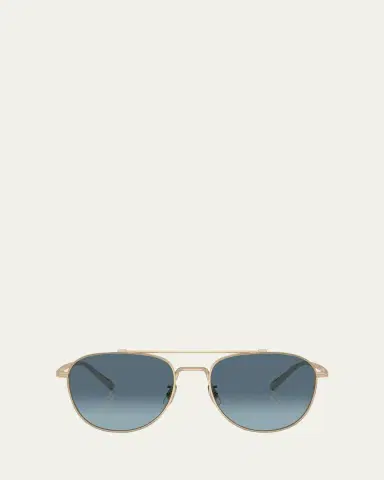Oliver Peoples Men's Double-Bridge Metal Aviator Sunglasses | Thumbnail 4