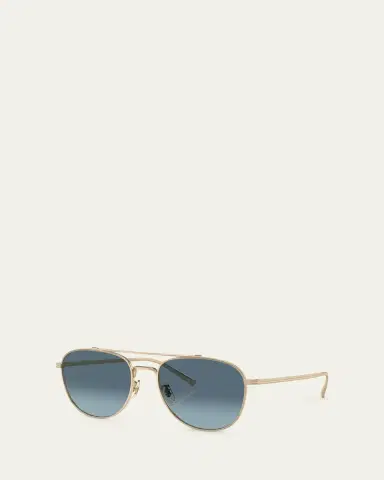 Oliver Peoples Men's Double-Bridge Metal Aviator Sunglasses | Thumbnail 5
