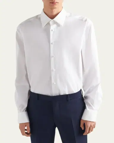 Prada Men's Poplin Stretch Smoking Shirt | Thumbnail 4