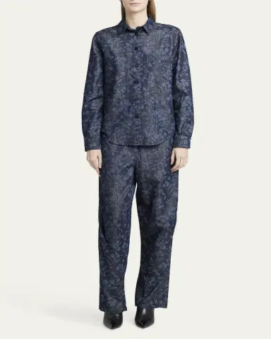 Giorgio Armani Shiny Denim Floral Print Button-Front Shirt | Thumbnail 2 Giorgio Armani Shiny Denim Floral Print Button-Front Shirt | Thumbnail 2