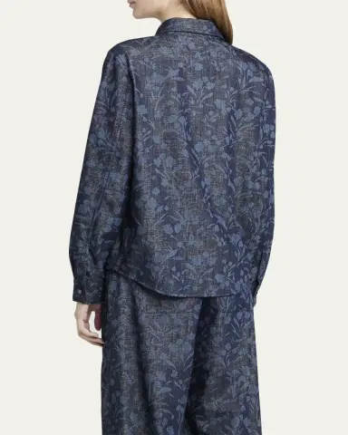 Giorgio Armani Shiny Denim Floral Print Button-Front Shirt | Thumbnail 3 Giorgio Armani Shiny Denim Floral Print Button-Front Shirt | Thumbnail 3