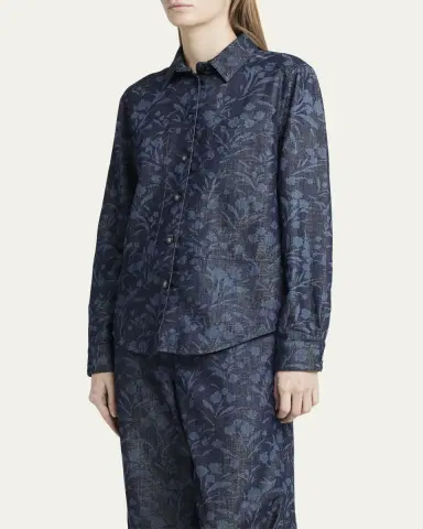 Giorgio Armani Shiny Denim Floral Print Button-Front Shirt | Thumbnail 4 Giorgio Armani Shiny Denim Floral Print Button-Front Shirt | Thumbnail 4