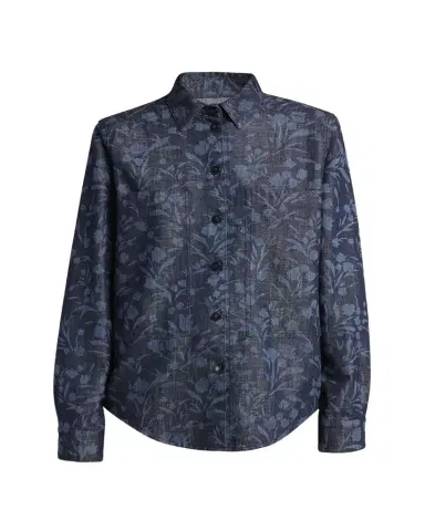 Giorgio Armani Shiny Denim Floral Print Button-Front Shirt | Thumbnail 1 Giorgio Armani Shiny Denim Floral Print Button-Front Shirt | Thumbnail 1