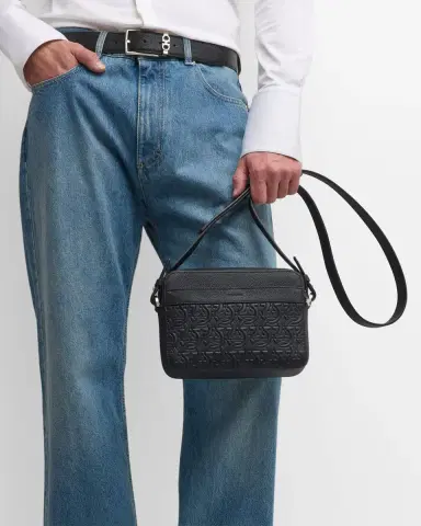 Ferragamo Men's Embossed Gancini Leather Crossbody Bag | Thumbnail 3