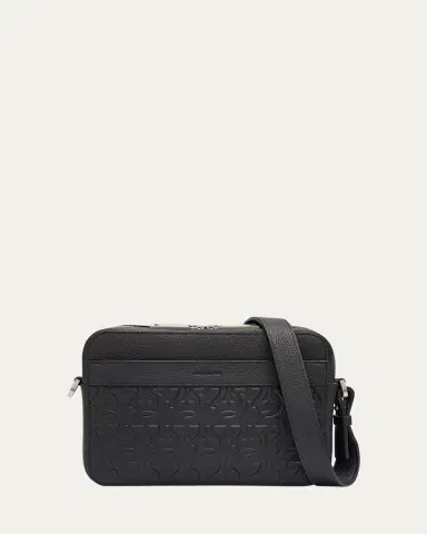 Ferragamo Men's Embossed Gancini Leather Crossbody Bag | Thumbnail 7