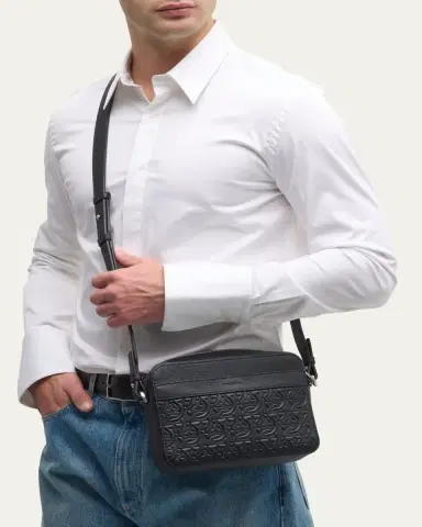 Ferragamo Men's Embossed Gancini Leather Crossbody Bag | Thumbnail 8