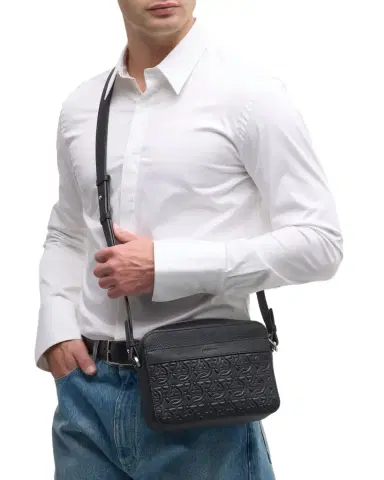 Ferragamo Men's Embossed Gancini Leather Crossbody Bag | Thumbnail 1