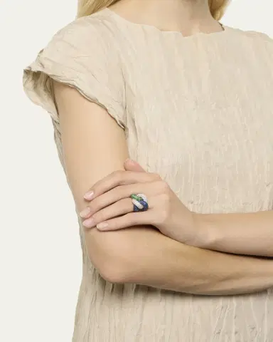 Mio Harutaka 18K White Gold Rope Chain Ring with Sapphire, Garnet, and Diamonds | Thumbnail 2