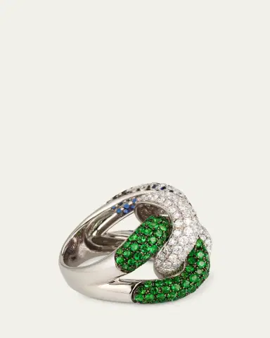 Mio Harutaka 18K White Gold Rope Chain Ring with Sapphire, Garnet, and Diamonds | Thumbnail 3
