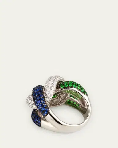 Mio Harutaka 18K White Gold Rope Chain Ring with Sapphire, Garnet, and Diamonds | Thumbnail 4