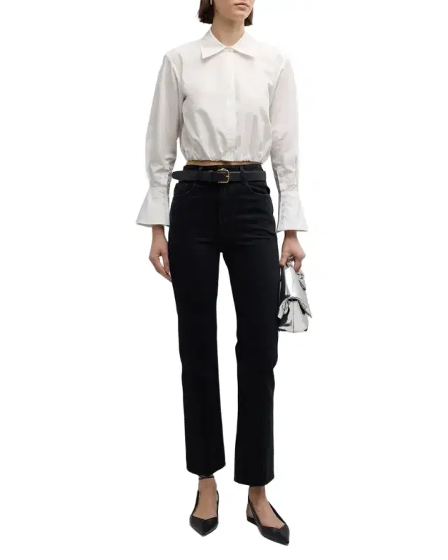 Blythe Cotton Poplin Button-Front Crop Shirt