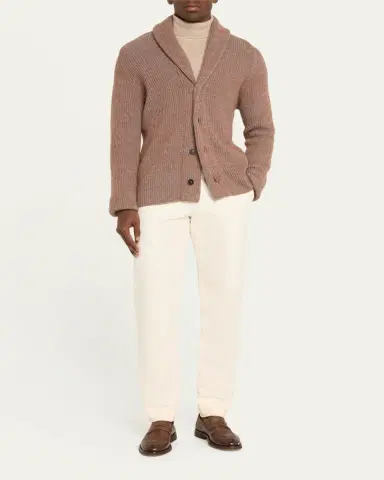 Bergdorf Goodman Men's Cashmere Tricolor Rib Cardigan Sweater | Thumbnail 2