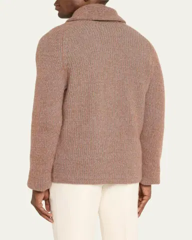 Bergdorf Goodman Men's Cashmere Tricolor Rib Cardigan Sweater | Thumbnail 3