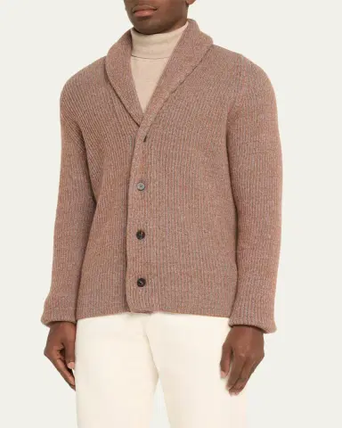 Bergdorf Goodman Men's Cashmere Tricolor Rib Cardigan Sweater | Thumbnail 4