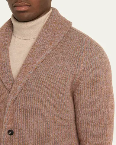 Bergdorf Goodman Men's Cashmere Tricolor Rib Cardigan Sweater | Thumbnail 5