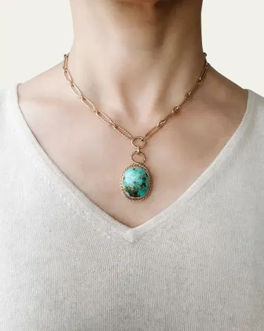 Haute Victoire One Of A Kind Turquoise Cabochon Handmade Necklace, 16"L | Thumbnail 2