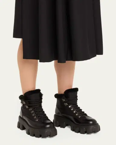 Prada Monolith Nylon Shearling Hiker Booties | Thumbnail 2 Prada Monolith Nylon Shearling Hiker Booties | Thumbnail 2