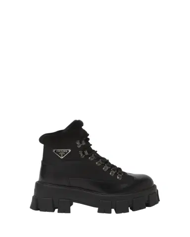 Prada Monolith Nylon Shearling Hiker Booties | Thumbnail 1 Prada Monolith Nylon Shearling Hiker Booties | Thumbnail 1