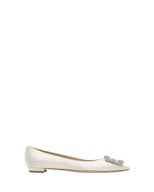 Manolo Blahnik Hangisi Satin Buckle Ballerina Flats