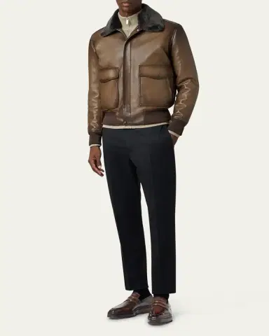 Berluti Men's Leather & Shearling Collar Bomber Jacket | Thumbnail 2