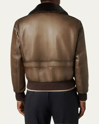 Berluti Men's Leather & Shearling Collar Bomber Jacket | Thumbnail 3