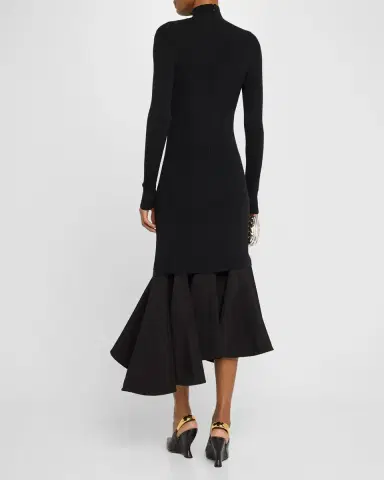 Bottega Veneta Asymmetric Mixed-Media Turtleneck Midi Dress | Thumbnail 2 Bottega Veneta Asymmetric Mixed-Media Turtleneck Midi Dress | Thumbnail 2