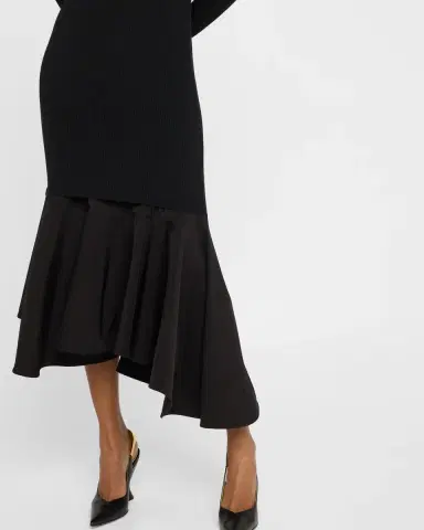 Bottega Veneta Asymmetric Mixed-Media Turtleneck Midi Dress | Thumbnail 4 Bottega Veneta Asymmetric Mixed-Media Turtleneck Midi Dress | Thumbnail 4