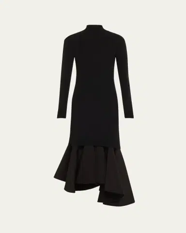 Bottega Veneta Asymmetric Mixed-Media Turtleneck Midi Dress | Thumbnail 5 Bottega Veneta Asymmetric Mixed-Media Turtleneck Midi Dress | Thumbnail 5