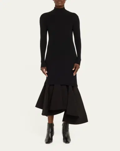 Bottega Veneta Asymmetric Mixed-Media Turtleneck Midi Dress | Thumbnail 6 Bottega Veneta Asymmetric Mixed-Media Turtleneck Midi Dress | Thumbnail 6