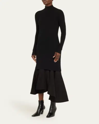 Bottega Veneta Asymmetric Mixed-Media Turtleneck Midi Dress | Thumbnail 8 Bottega Veneta Asymmetric Mixed-Media Turtleneck Midi Dress | Thumbnail 8