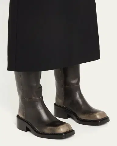 Prada Leather Square-Toe Tall Moto Boots | Thumbnail 2